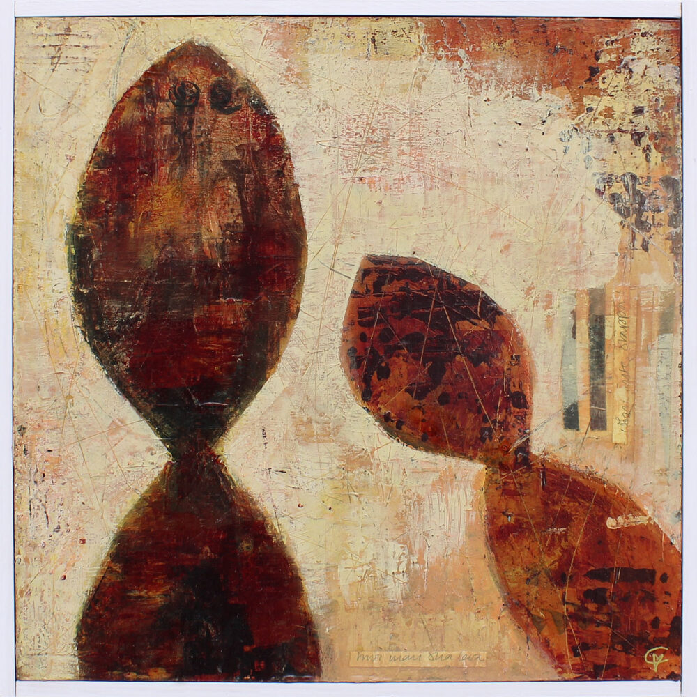 Hur ska man leva? 30 x 30 cm, akryl & mixed media på björkpanel, Carolina Gårdheim, 2023, #6154