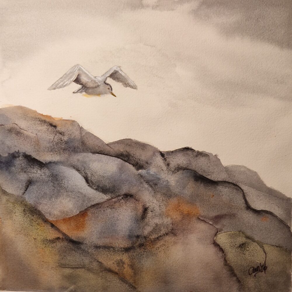 Flykt-over-berg-40x40cm