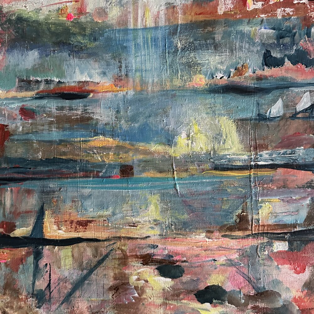 Abstrakt skärgård olja 50×60 canvas på spännram